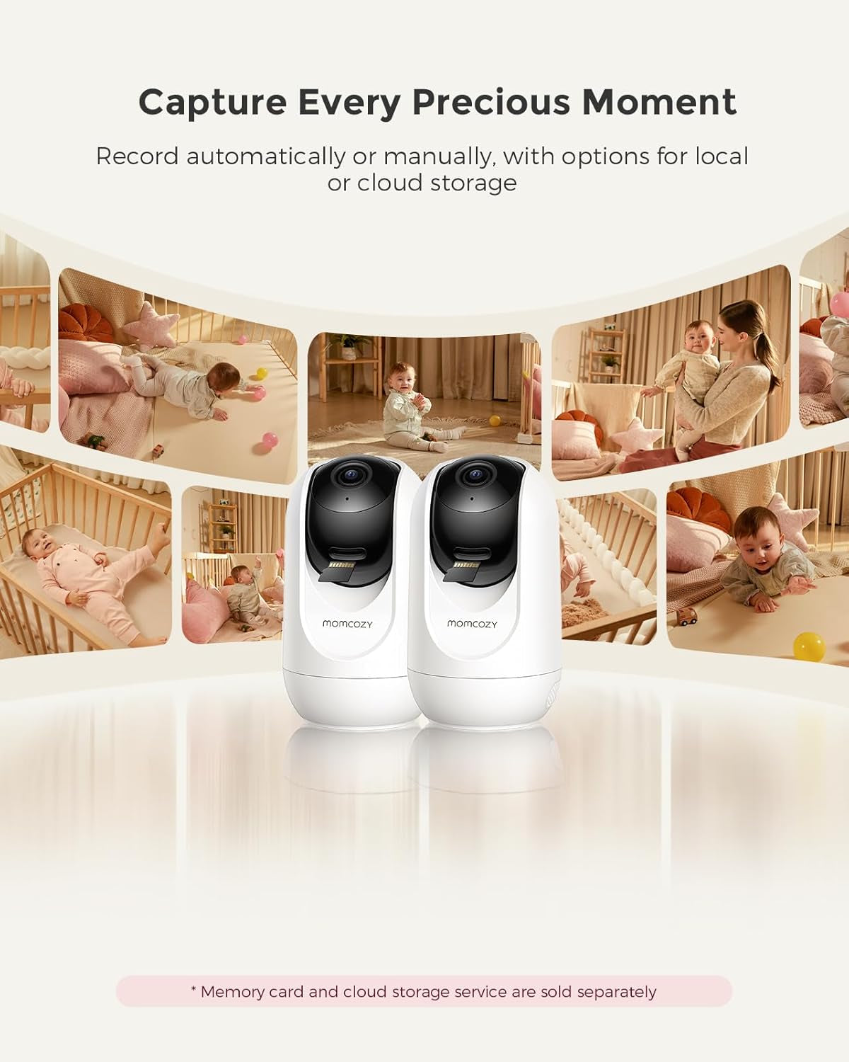 Momcozy BM04 Smart Wifi Baby Monitor with 2 Cameras, 5" 1080P Split Screen Video Baby Monitor with Camera and Audio, Motion Detection, Electric Fence, Clear Night Vision, 2-Way Audio, 5000Mah Battery