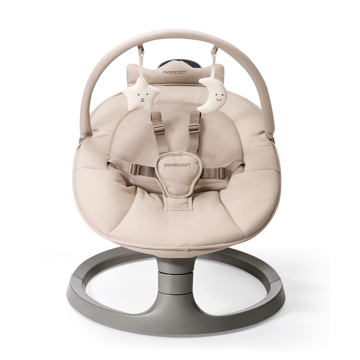Momcozy 2-In-1 Electric Baby Swing, Dual-Arm Support System & Parent-Inspired Motions, Convertible to Toddler Seat up to 66 Lbs, Adjustable Height, Lightweight, Khaki