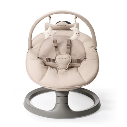 Momcozy 2-In-1 Electric Baby Swing, Dual-Arm Support System & Parent-Inspired Motions, Convertible to Toddler Seat up to 66 Lbs, Adjustable Height, Lightweight, Khaki