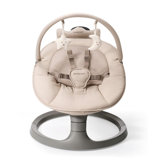 Momcozy 2-In-1 Electric Baby Swing, Dual-Arm Support System & Parent-Inspired Motions, Convertible to Toddler Seat up to 66 Lbs, Adjustable Height, Lightweight, Khaki