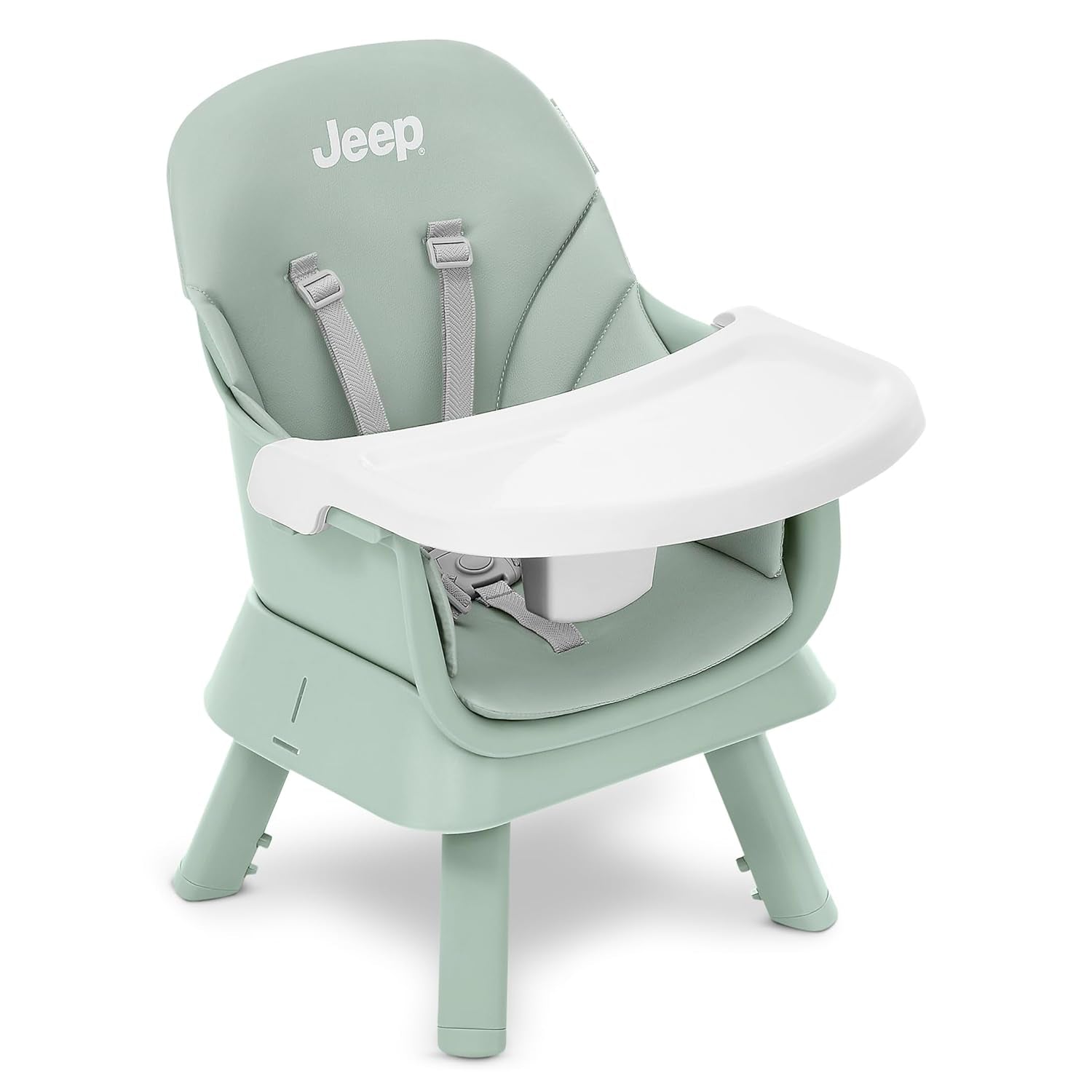 Jeep Milestone 6-In-1 High Chair by Delta Children - High Chair Converts to Stool, Booster Seat, Toddler Chair, Activity Table and Desk and Chair, Sage Green