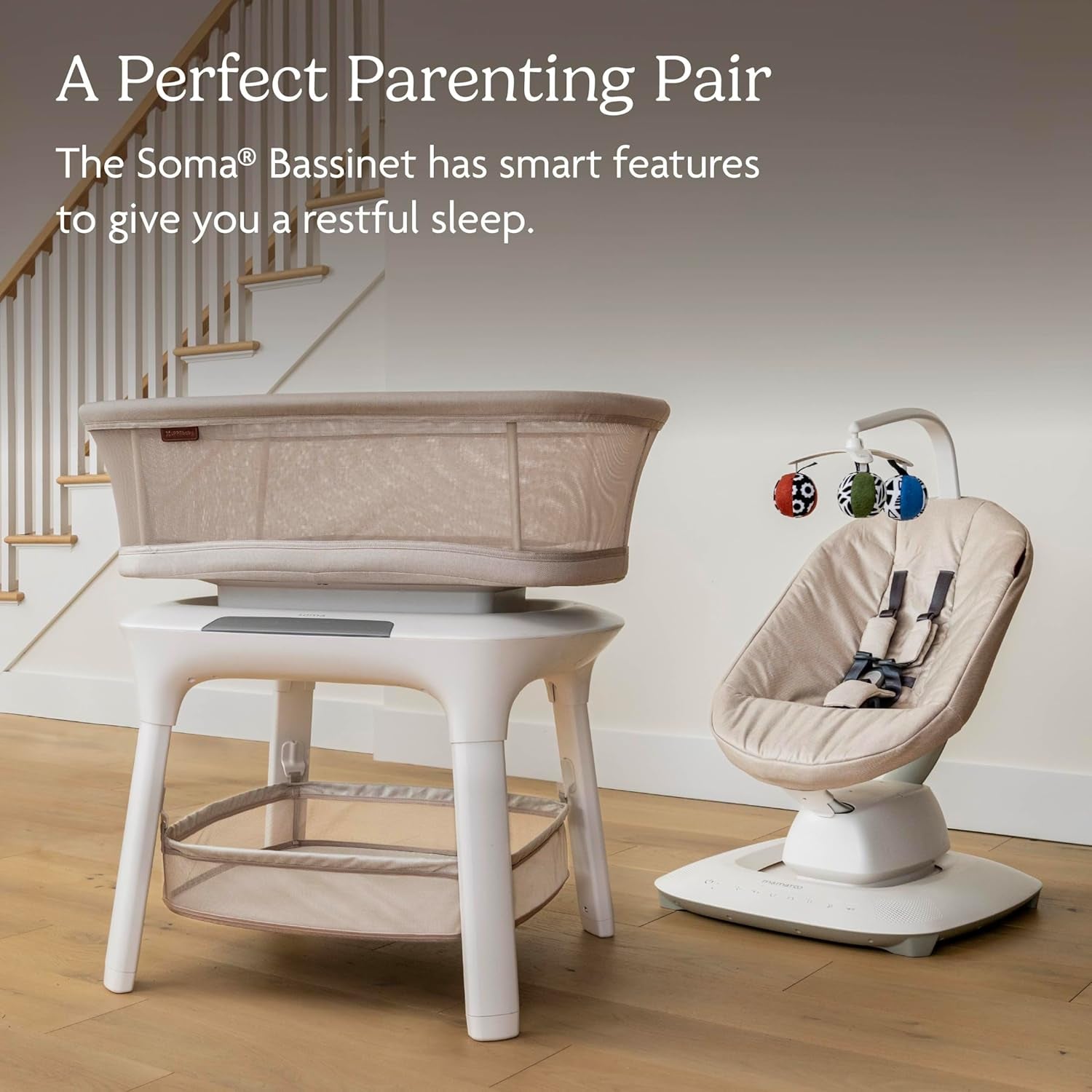 Uppababy Mamaroo Smart Swing – Customizable Soothing Modes with Motionsync Technology – Infant Recline + Bluetooth Enabled – Included Newborn Insert – Wells (Dark Taupe Mélange)