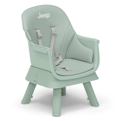 Jeep Milestone 6-In-1 High Chair by Delta Children - High Chair Converts to Stool, Booster Seat, Toddler Chair, Activity Table and Desk and Chair, Sage Green
