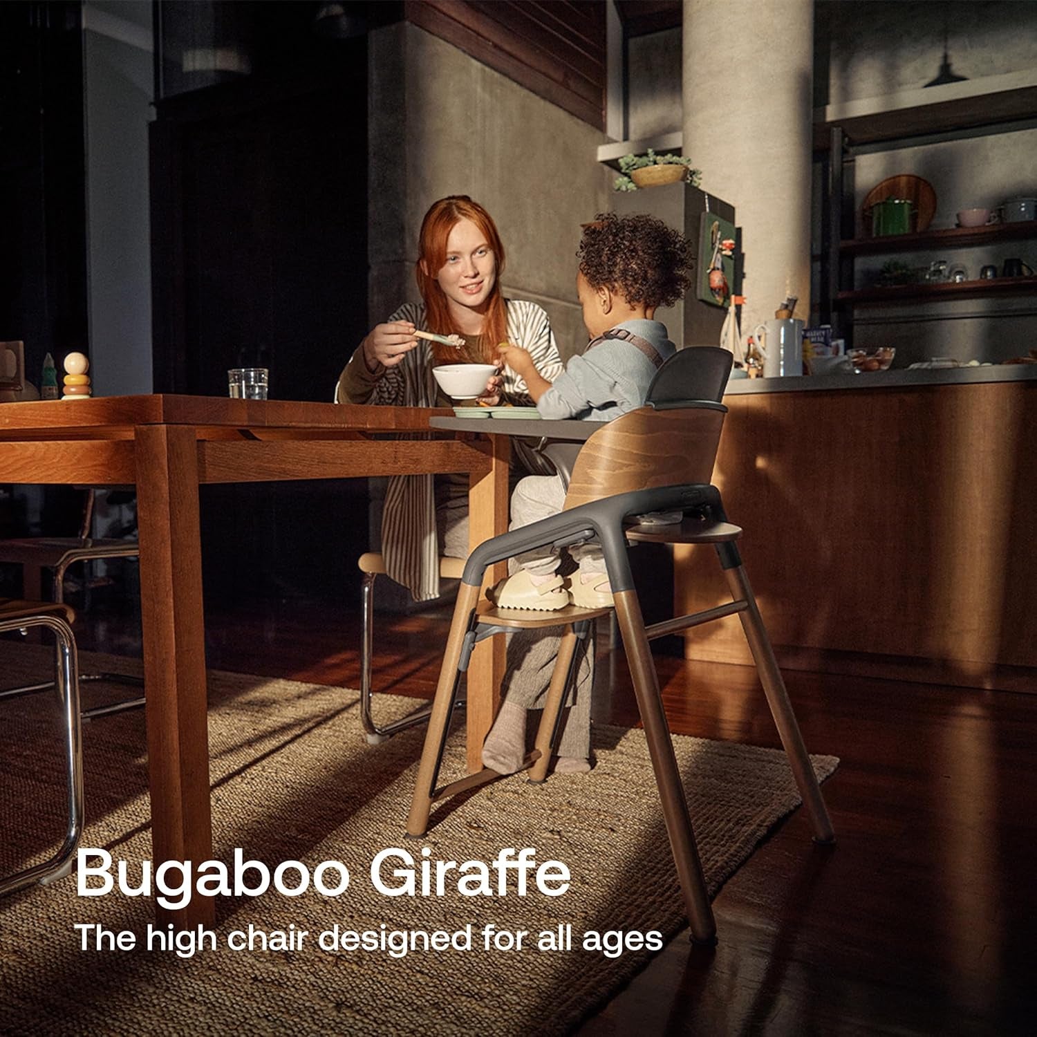 Bugaboo Giraffe Wooden Baby High Chair, Adjustable in 1 Second, Easy to Clean, Safe and Ergonomic Highchair, Suitable from Birth in Combination with Newborn Set (Sold Separately), Warm Wood/Grey