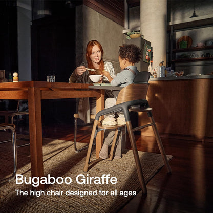 Bugaboo Giraffe Wooden Baby High Chair, Adjustable in 1 Second, Easy to Clean, Safe and Ergonomic Highchair, Suitable from Birth in Combination with Newborn Set (Sold Separately), Warm Wood/Grey
