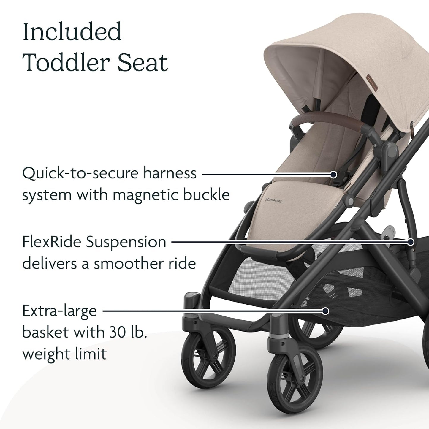 Uppababy Vista V3 Convertible Single-To-Double Stroller for Baby & Toddler, 30+ Configurations, Car Seat Compatible, All-Wheel Suspension, XL Basket – Ada (Sandstone Mélange/Carbon Frame)