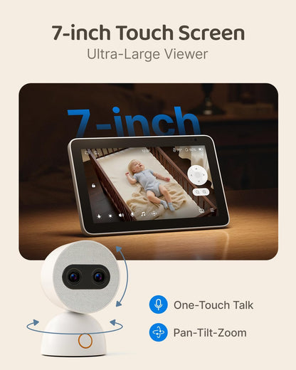 Simsky Baby Monitor with 2 Cameras, 7" UHD Split-Screen Touch Display | 4MP Dual Cameras with Wall Mount, 6X Zoom | AI Detection, App Remote Access, 32GB Local Storage, Hack-Proof Encryption