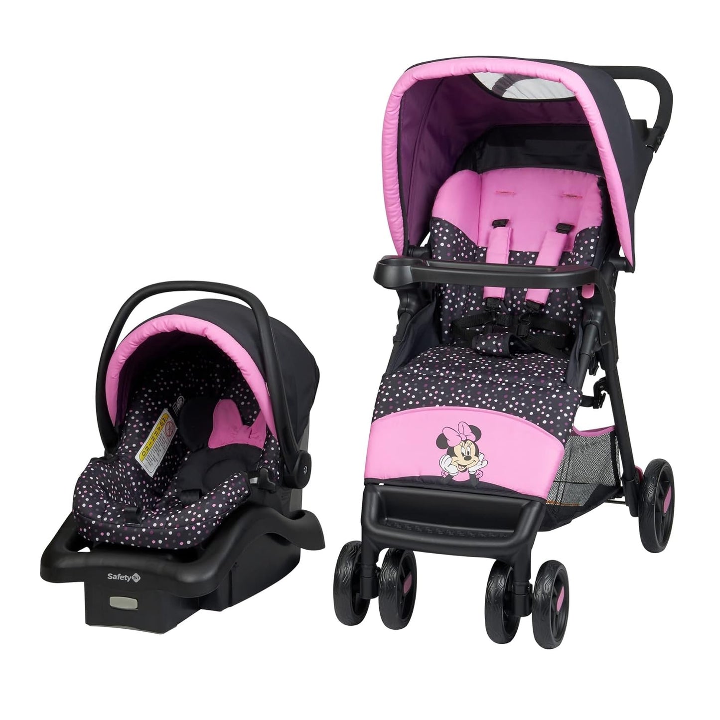 Disney Baby Minnie Mouse Simple Fold LX Travel System, Lift to Fold Compactly in Less than a Second for Easy Storage; Self-Standing When Folded, Minnie Dot Party