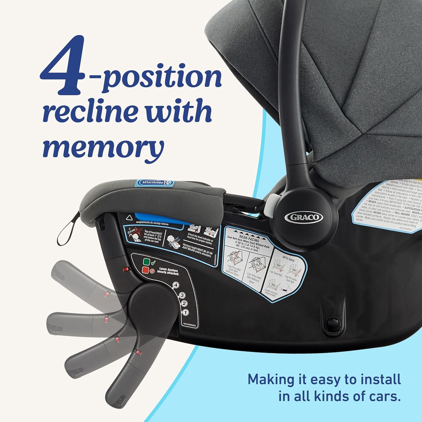 Graco Gomax Infant Car Seat, Orchid Haze, Lightweight, Reclining Rear Facing Car Seat Installs with or without a Base