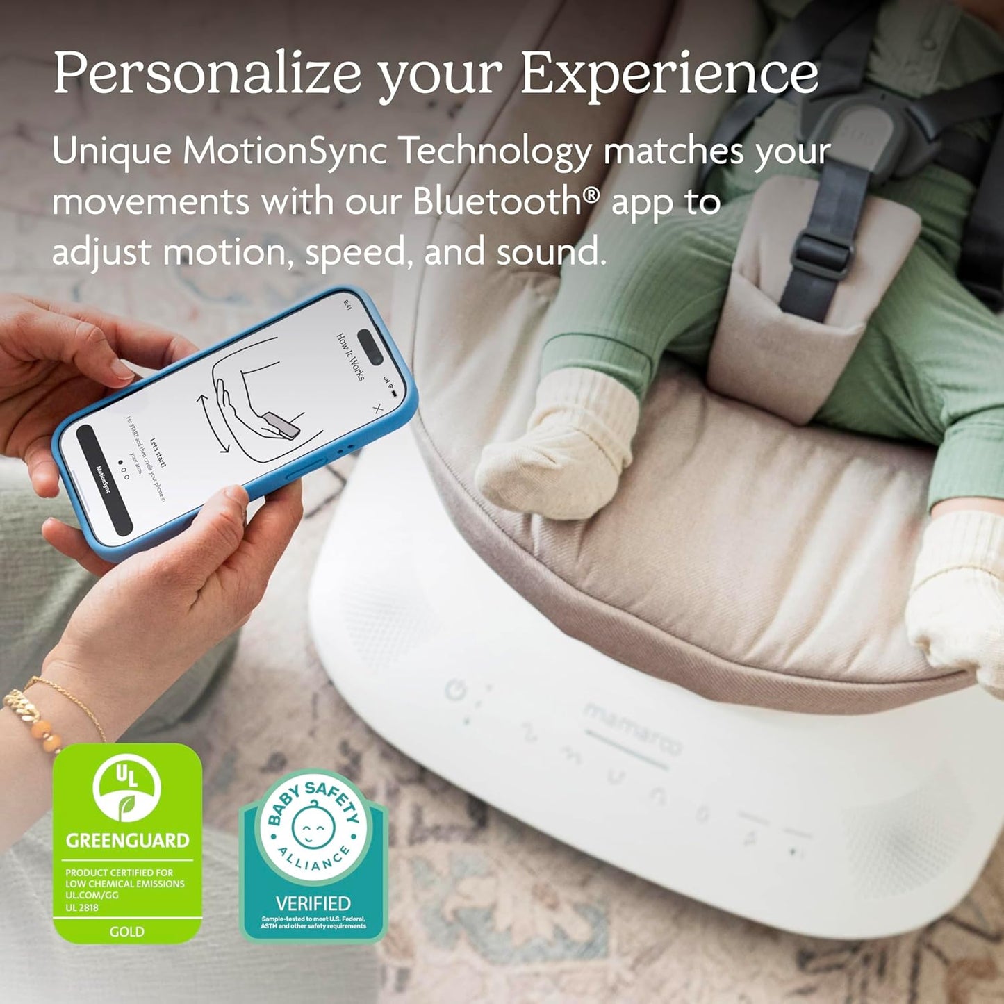 Uppababy Mamaroo Smart Swing – Customizable Soothing Modes with Motionsync Technology – Infant Recline + Bluetooth Enabled – Included Newborn Insert – Wells (Dark Taupe Mélange)