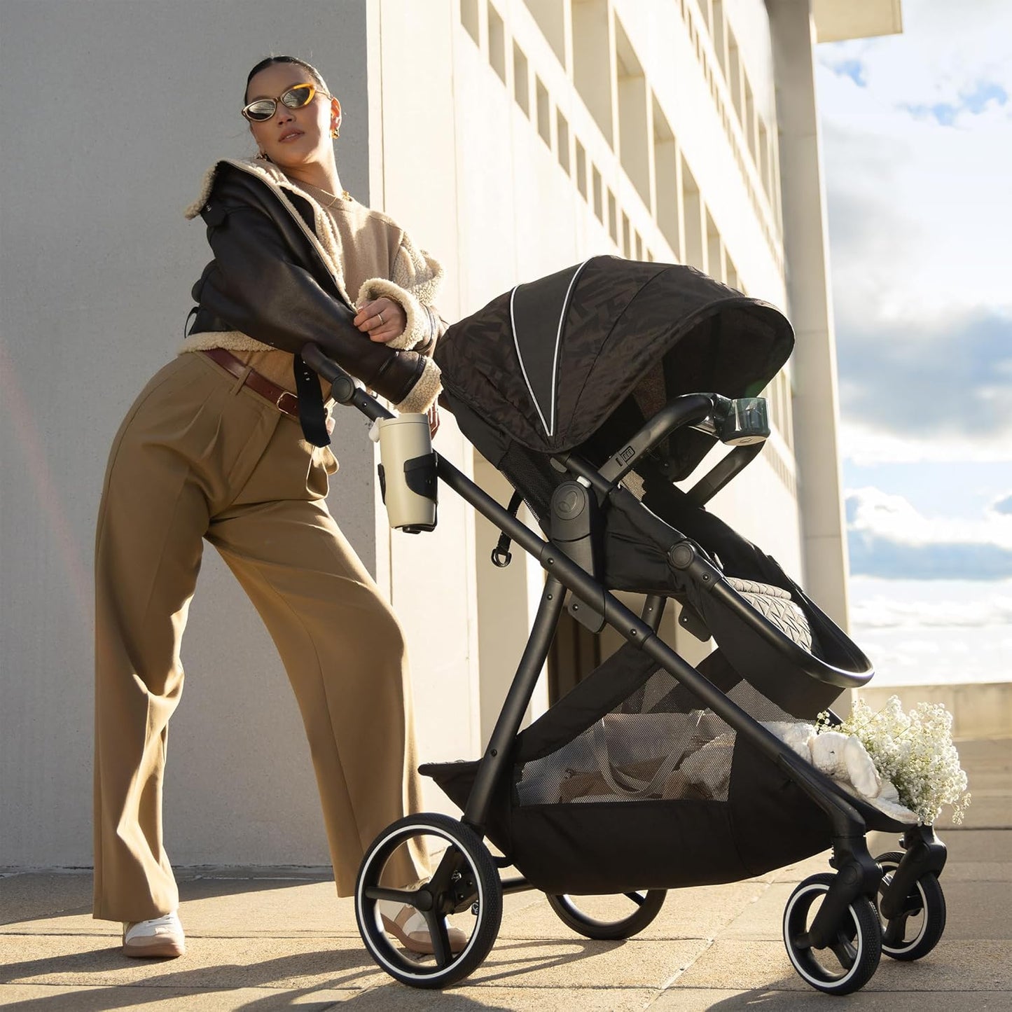 Evenflo Shyft Intuiti+ Travel System Featuring Revolve180 Litemax™ NXT Rotating Rear-Facing Lightweight Preemie and Infant Car Seat with Sensorysoothe 3-30 Lbs. (Angler Tweed)