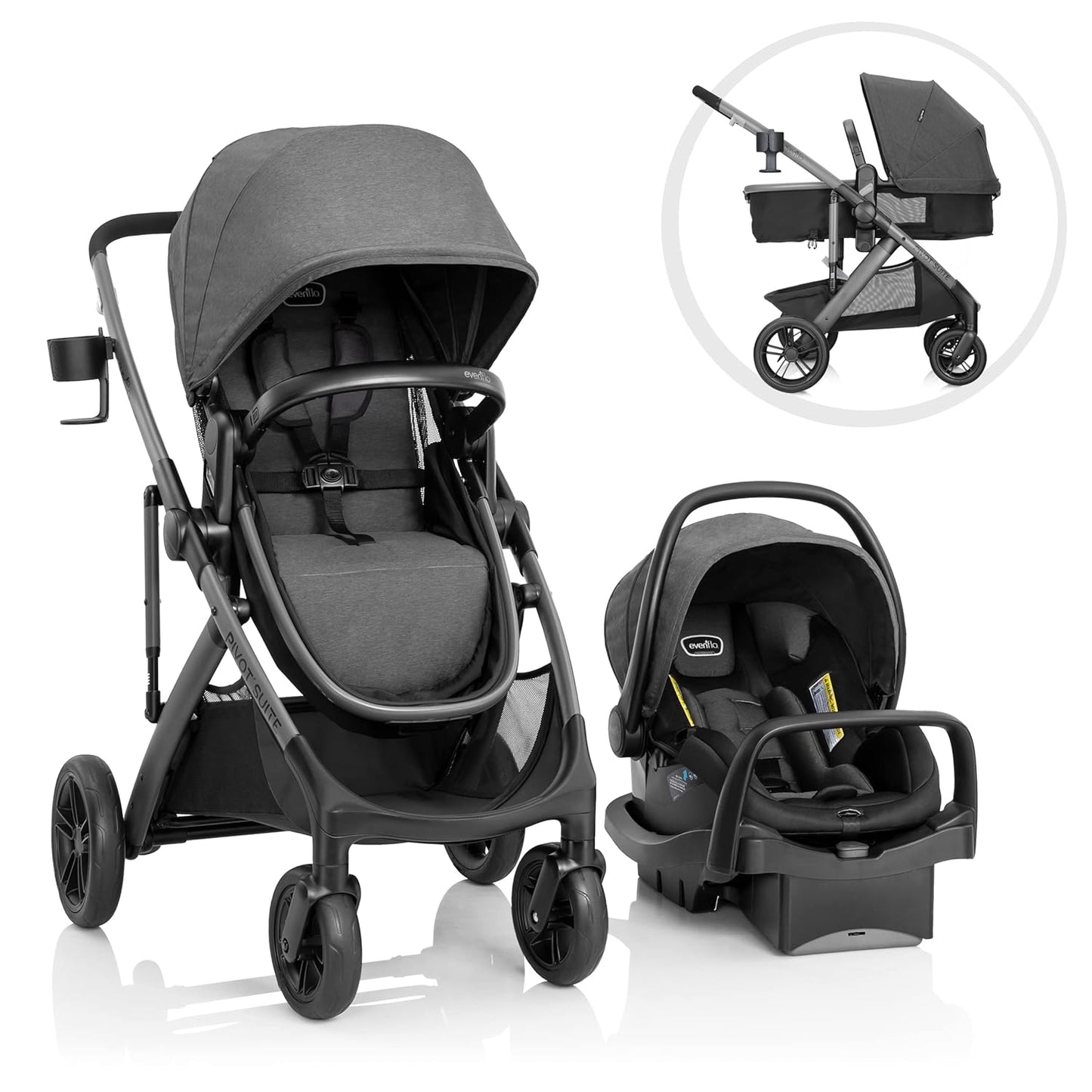 Evenflo Pivot Suite Modular Travel System with Litemax Infant Car Seat, Devon Gray