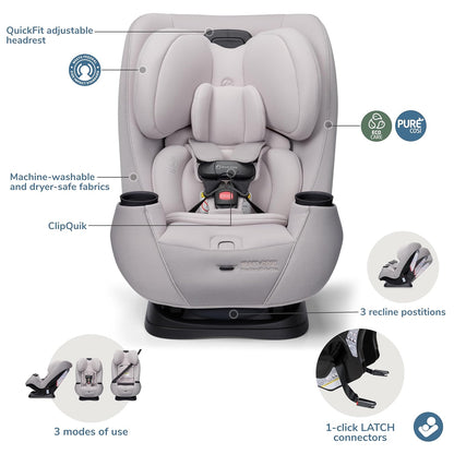 Maxi-Cosi Pria Max 3-In-1 Convertible Car Seat, Infant to Toddler Car Seat, Clipquick Magnetic Chest Clip, Quick-Install Latch, Machine-Washable Cover, 5-100 Lbs, Oyster Shell