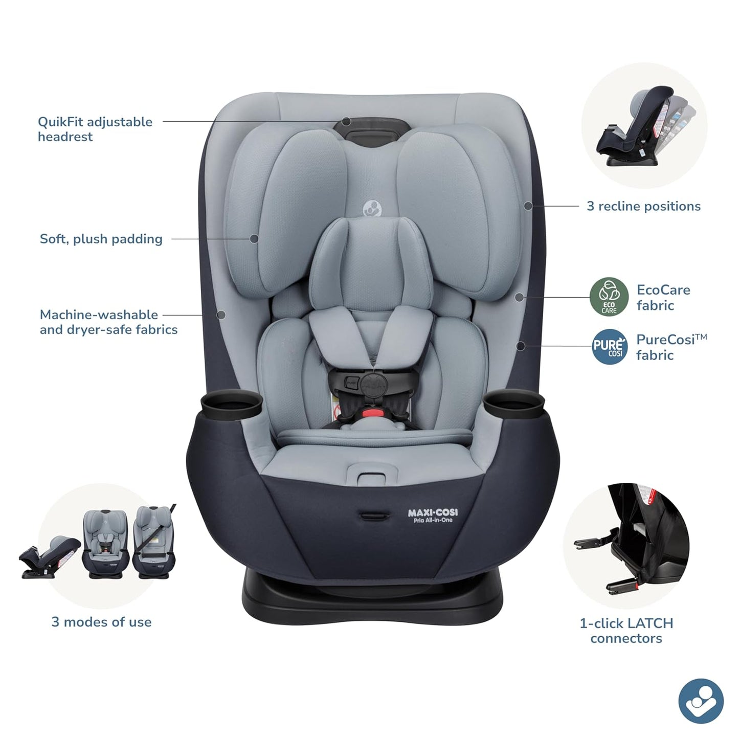 Maxi-Cosi Pria All-In-One Convertible Car Seat, Infant to Toddler Car Seat, Easy-Install Harness, Machine-Washable Cover, 5-100 Lbs, Sea Scape