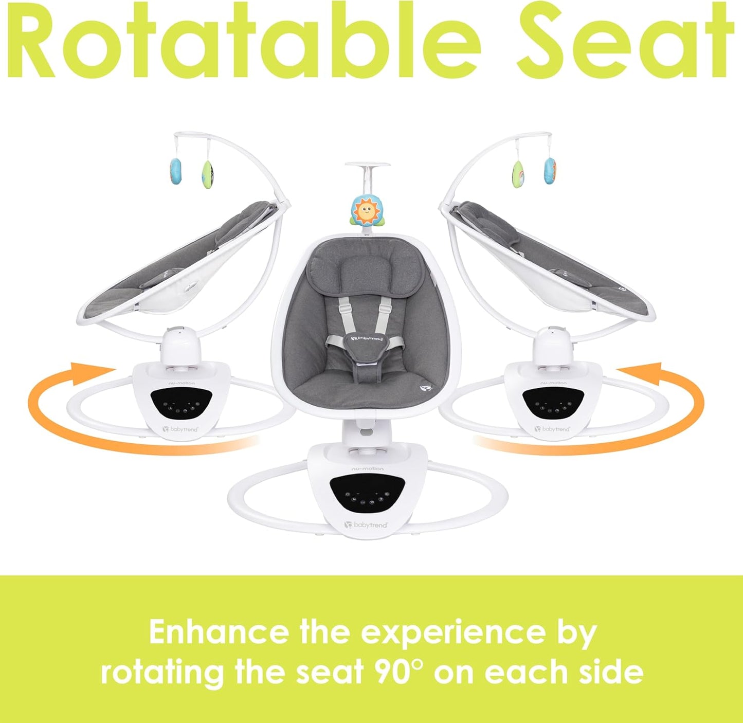 Baby Trend Numotion Infinity Swing – 5 Motion Modes, Touchscreen Control, Remote, Multi‑Position Recline & Hanging Toys – Dash Grey