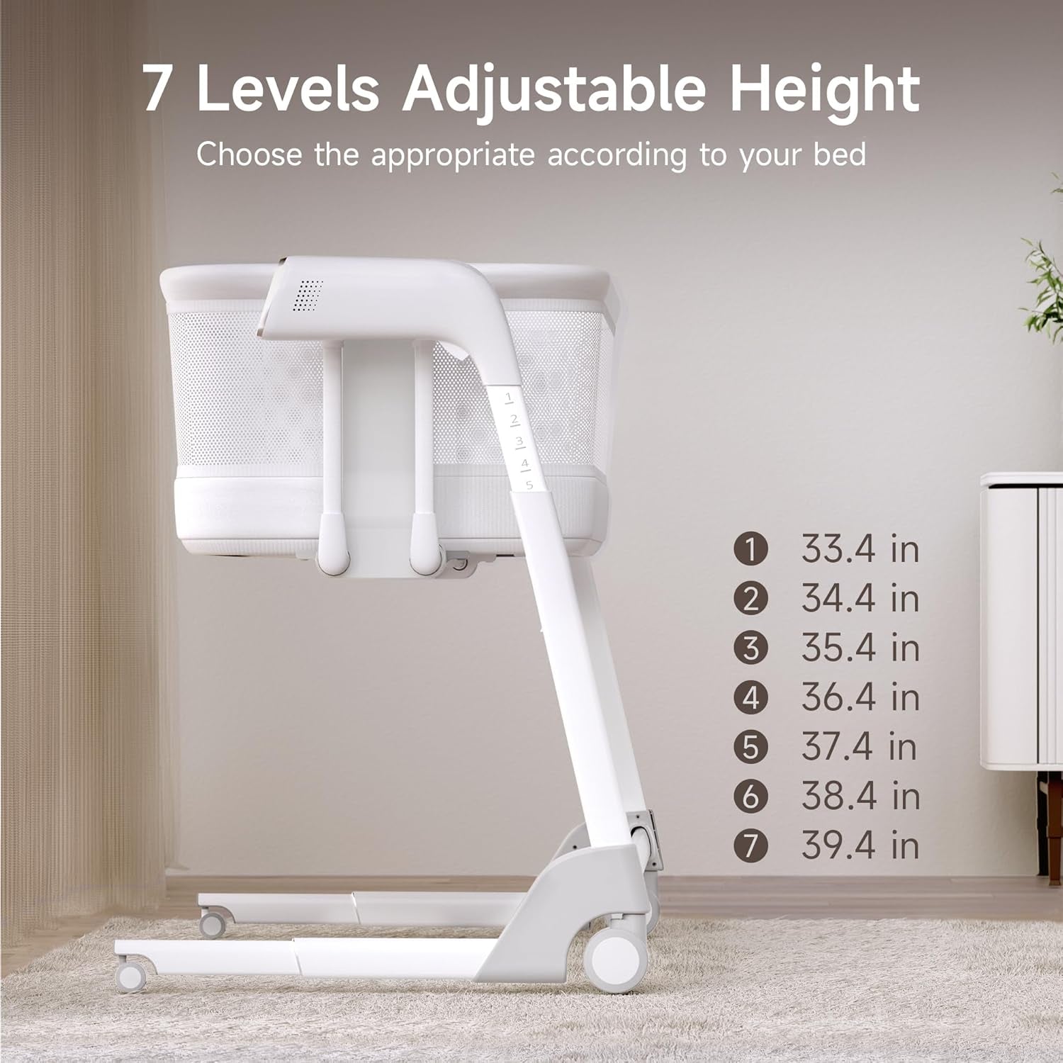 Maydolly Baby Bassinet, Smart Crib, Automatic Cry Detection and Response, Rocking Bassinet for Baby, 7 Height Adjustable with Mattress for Newborns (White) | Cry Detection