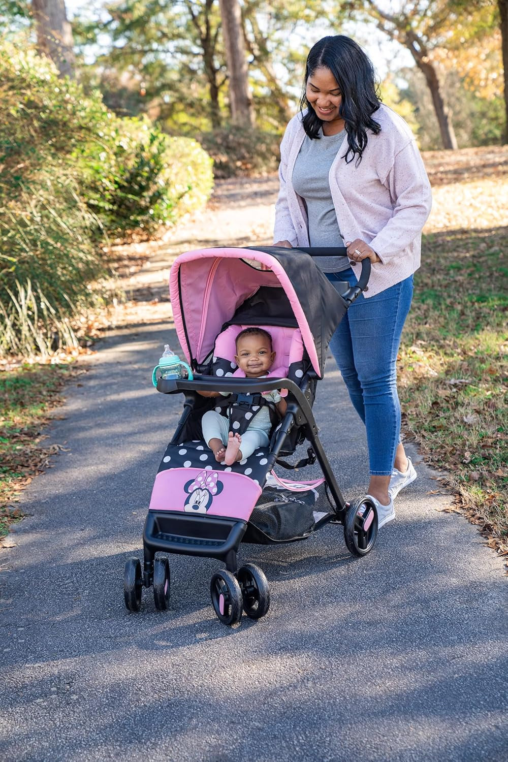 Disney Baby Minnie Mouse Simple Fold LX Travel System, Lift to Fold Compactly in Less than a Second for Easy Storage; Self-Standing When Folded, Minnie Dot Party